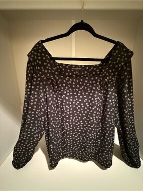 Banana Republic Black Floral-Print Long Sleeve Blouse